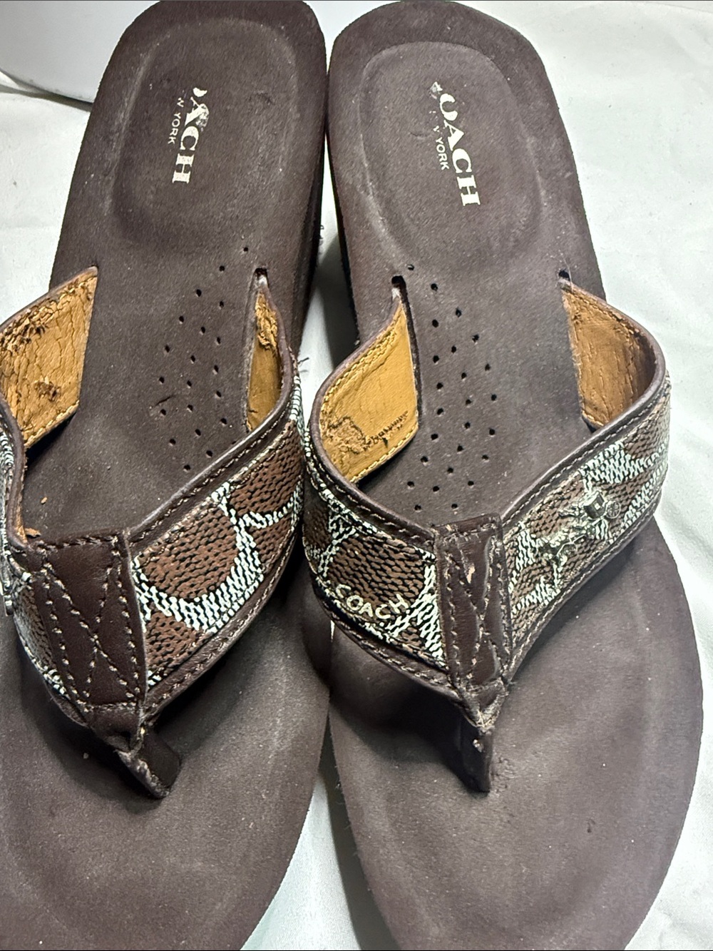 Coach Brown Signature Monogram Flip Flop Sandals